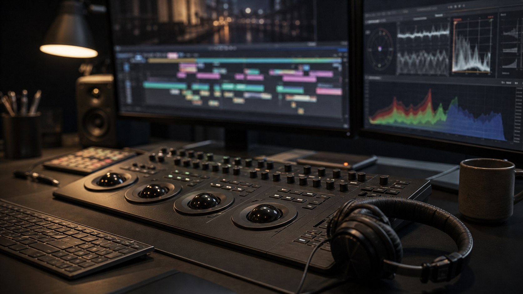 Editorial ve color grading ekranları