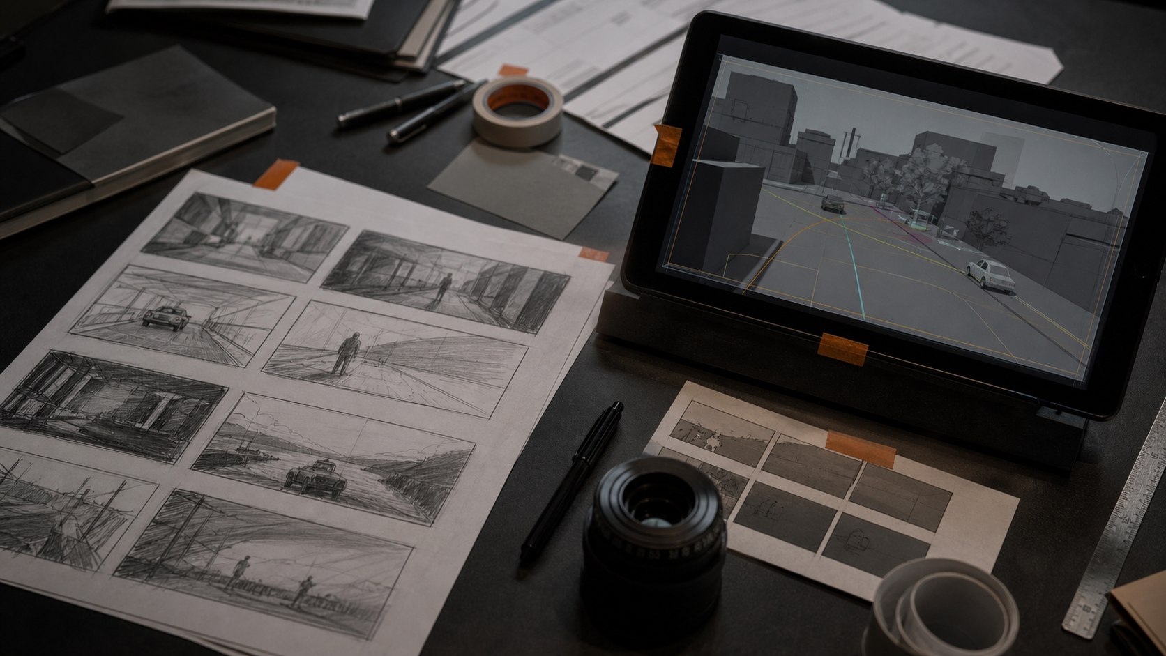 Storyboard ve previz planlama masası